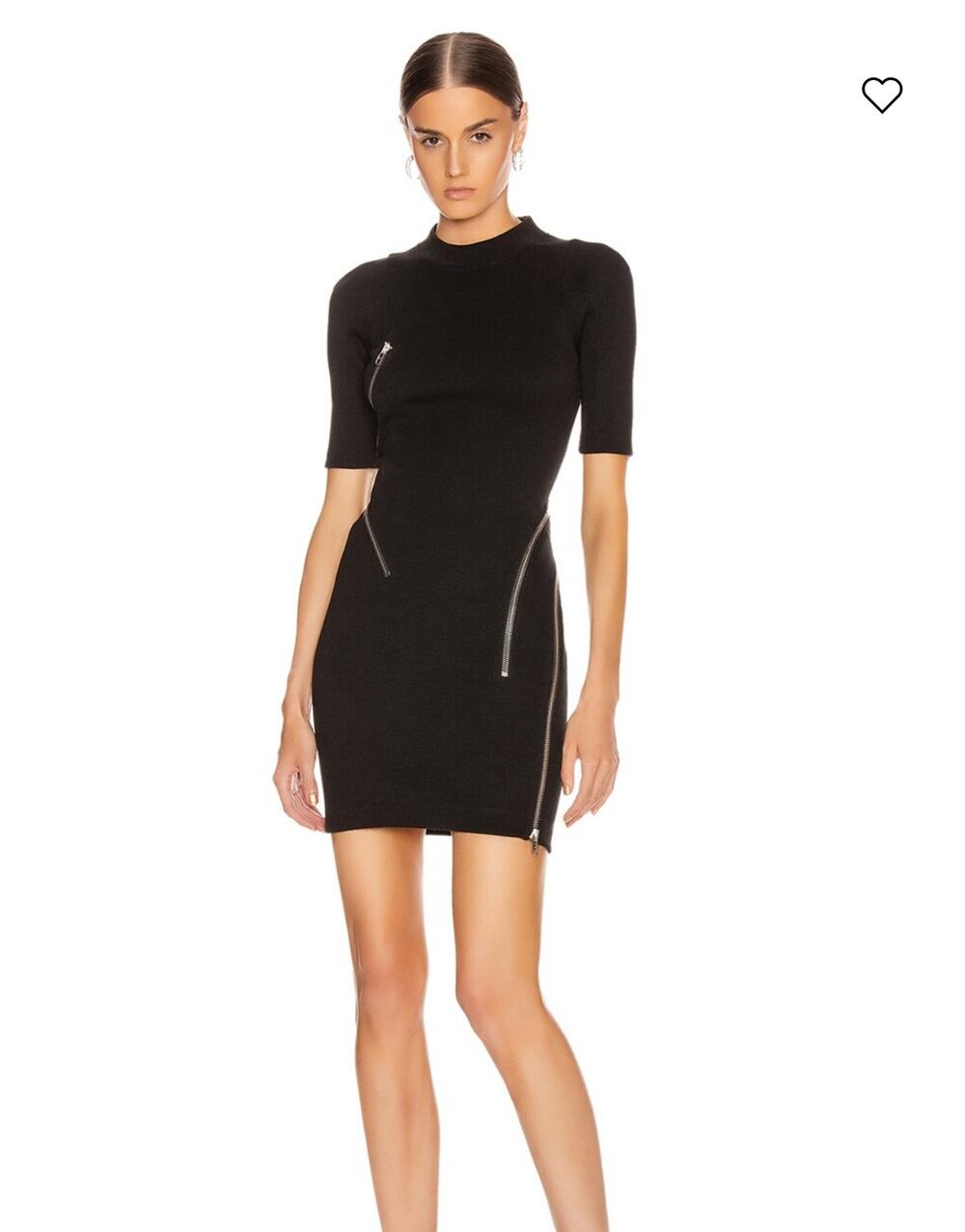 Alexander Wang Short Sleeve Traveling Zip Rib Mini Dress M Black Bodycon Goth